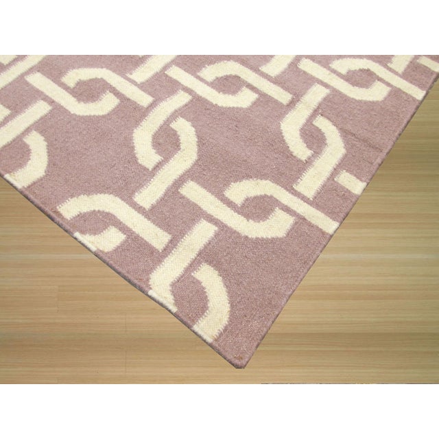 Contemporary Pink Geometric Trellis Flatweave Wool Kilim Rug 6x9 For Sale - Image 3 of 3