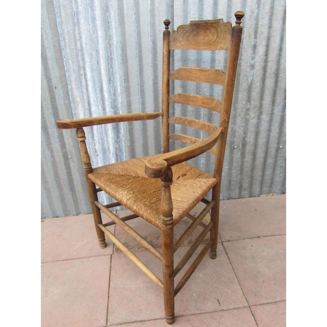 Antique Dutch Rustic Farmers Armchair with Wicker Seat, 1900s For Sale - Image 10 of 15