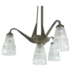 Art Deco Nickel-Plated Chandelier, 1930s