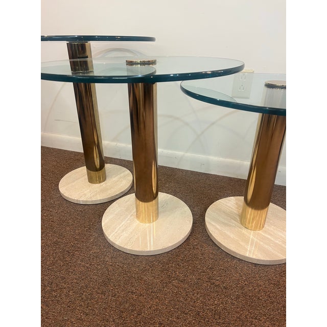 Vintage Set of Three Glass Travertine Tiered Postmodern Side Tables For Sale - Image 9 of 9