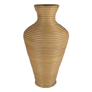 Large Mid-Century Modern Coiled Rattan Floor Vase, 1970s For Sale