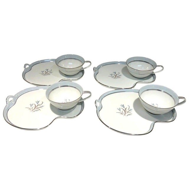 Traditional Noritake Bluebell 5558 Snack Plates & Cups Set of 4 Vintage Japan-8 Pieces For Sale - Image 3 of 7