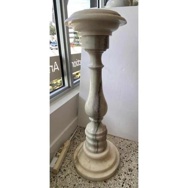 1930's Marble Balustrade Form Pedestal 34 1/2" White and Gray From Italy For Sale - Image 12 of 13