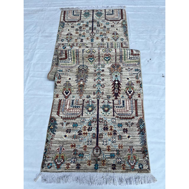 Textile Hand-Knotted Tree of Life Willow Runner on Wool Ground, 2'10" X 9'7" For Sale - Image 7 of 9
