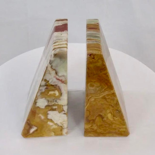 Mid-Century Modern Vintage Circa 1970's-80's Onyx Asymmetric Triangle-Shaped Bookends- a Pair For Sale - Image 3 of 6