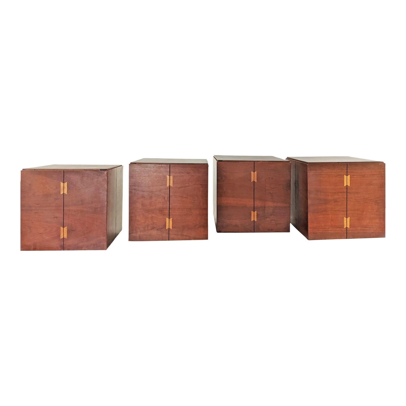 Vintage Set of 4 Modern Walnut Cubes Side Tables by Lane Furniture ...