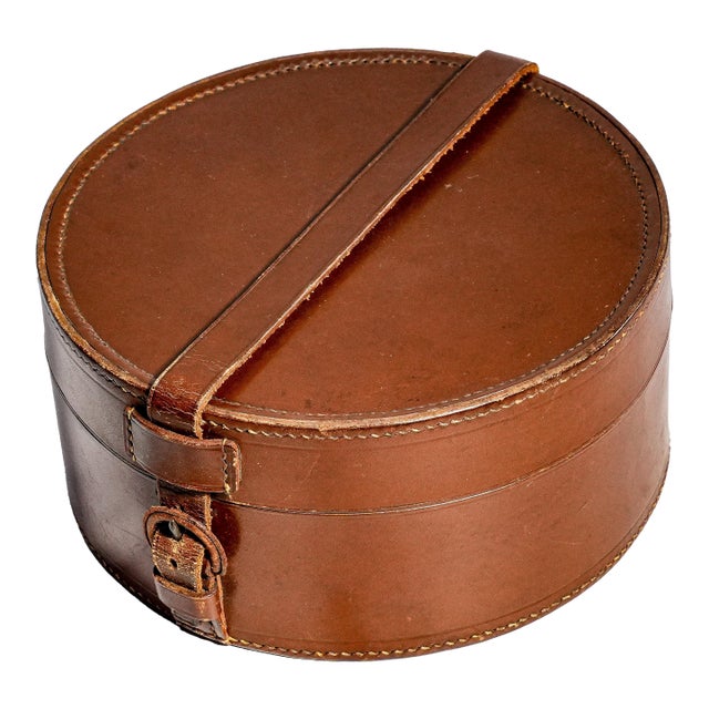 Heritage Style Antique Victorian Round Leather Collar Box Home Decor Prop Storage For Sale