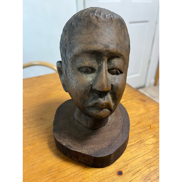 Late 19th Century Late 19th Century Vintage African Wooden Hand Carved Boy Bust Statue For Sale - Image 5 of 6