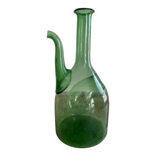 Vintage Italian Blown Glass Green Wine Decanting Jug With Ice Chiller For Sale