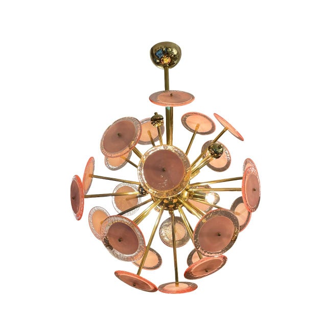Sputnik Pink Lamp Murano Glass Disc, 1960s For Sale - Image 3 of 8