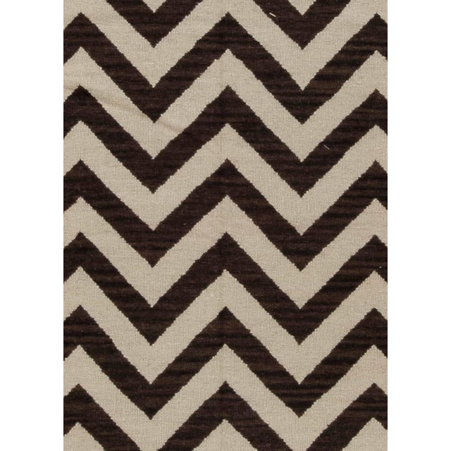 Modern Contemporary Zig-Zag Design Brown, White Wool Rug by Doris Leslie Blau For Sale - Image 3 of 7