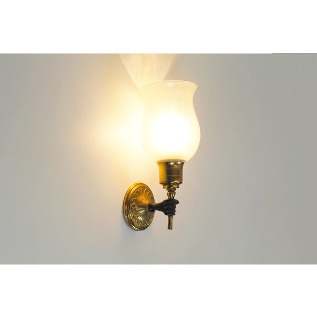 Black Vintage Brass Torch Holding Hand Wall Sconces, 1950s, Set of 2 For Sale - Image 8 of 9