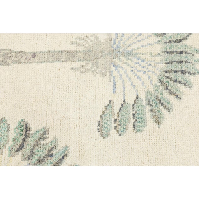 Art Deco Inspired Modern Palm Tree Wool Rug in Neutral Cream 4x6 For Sale - Image 4 of 9