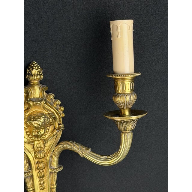 Antique French Louis XVI Two-Light Wall Sconce in Gilt Bronze, 1890s For Sale - Image 6 of 9