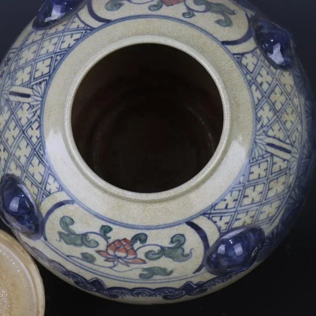 Chinese Vintage Ceramic Pot,Ming Dynasty Jiajing Marked Blue and White Doucai Porcelain Lid Jar Hand Painted Eight Immortals Pattern For Sale - Image 10 of 11