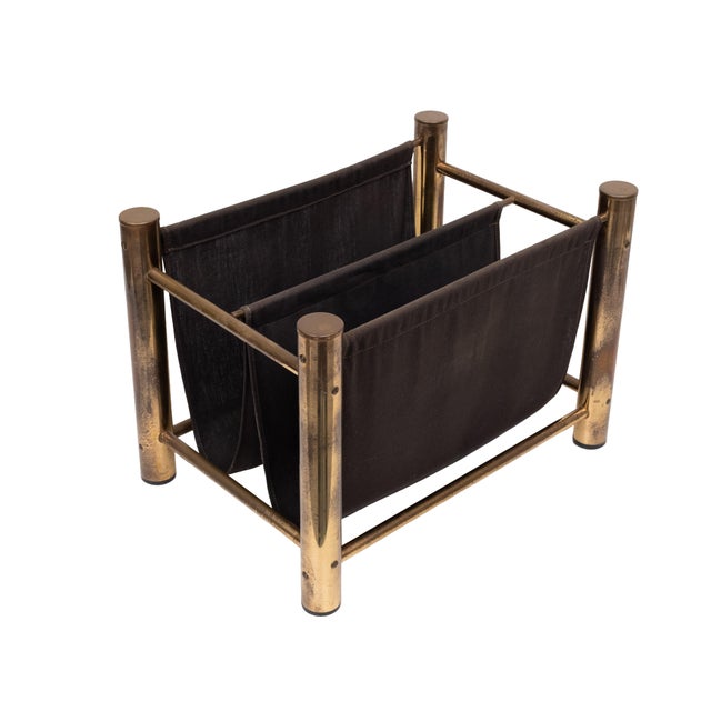 Textile Vintage Brass and Canvas Magazine Holder, 1970s For Sale - Image 7 of 10