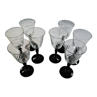 Onyx & Clear Crystal Glasses - Set of 8 For Sale