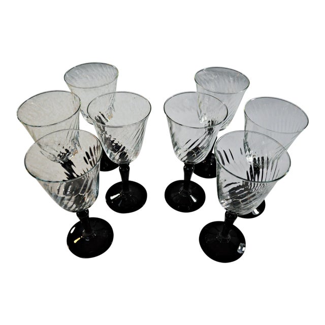Onyx & Clear Crystal Glasses - Set of 8 For Sale