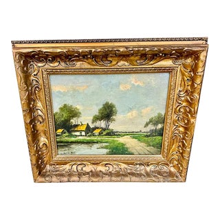 Antique European Pastoral Landscape Oil on Canvas, Signed by Artist For Sale