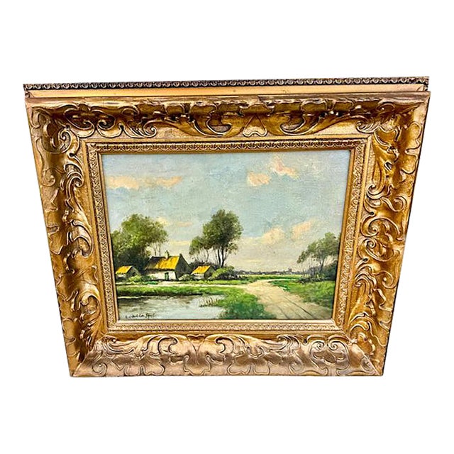 Antique European Pastoral Landscape Oil on Canvas, Signed by Artist For Sale