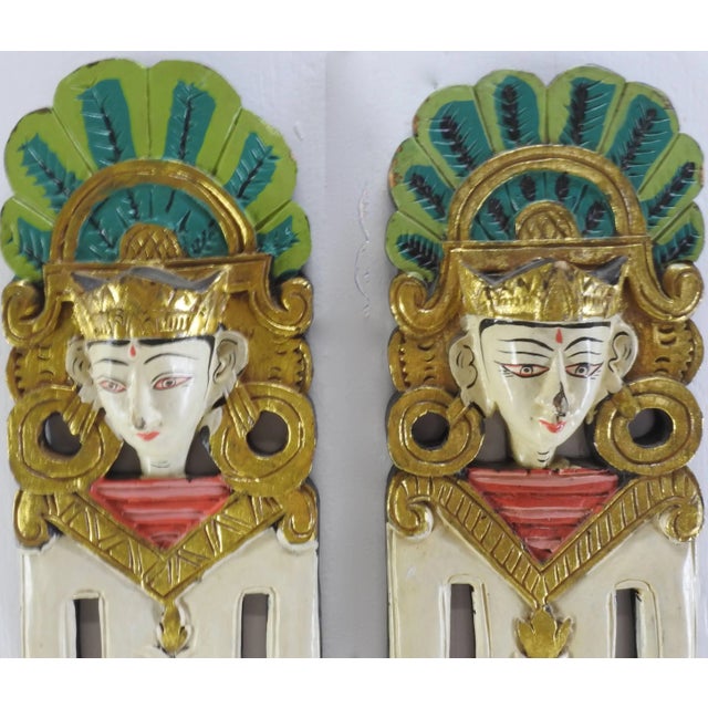 Pair of Indonesian Carved and Painted Plaques For Sale - Image 4 of 9