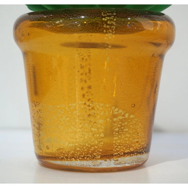 Formia 1990s Vintage Italian Green Murano Glass Cactus Plant With White Flower For Sale In New York - Image 6 of 11