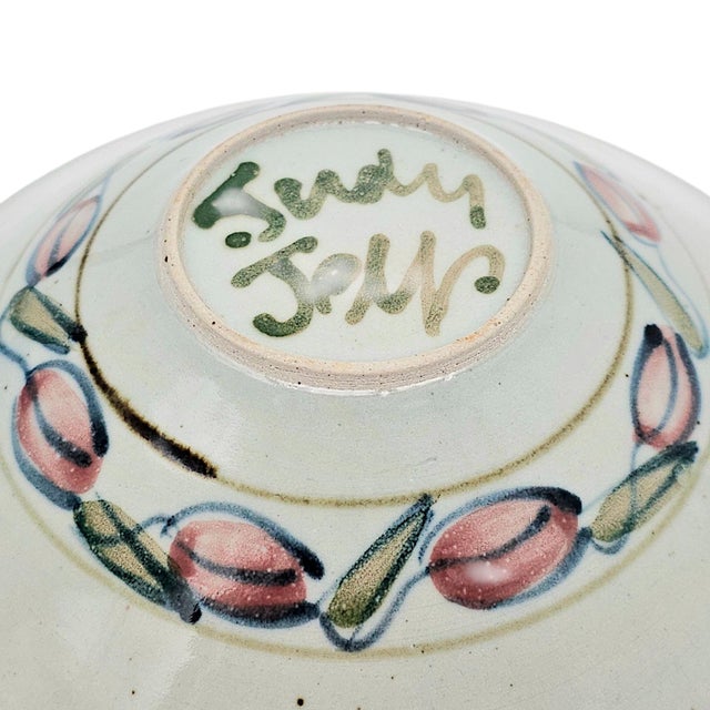 Large Hand Painted Floral Studio Pottery Porcelain Centerpiece Bowl 11" For Sale - Image 15 of 16
