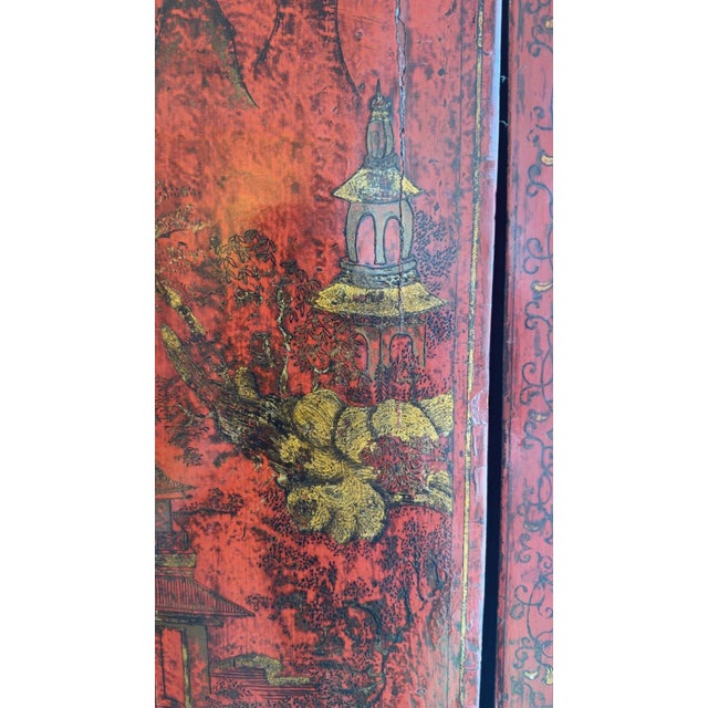 Late 19th Century Red Antique Chinese Chinoiserie Style Wedding Cabinet For Sale In Phoenix - Image 6 of 12