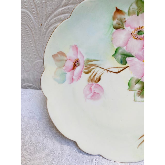 Art Nouveau Antique Art Nouveau Hand Painted Wild Pink Roses Studio Vienna Cabinet Plate For Sale - Image 3 of 6