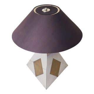 Mid-Century Modern Bicolor Metal and Silk Lampshade Table Lamp, France, 1960s For Sale