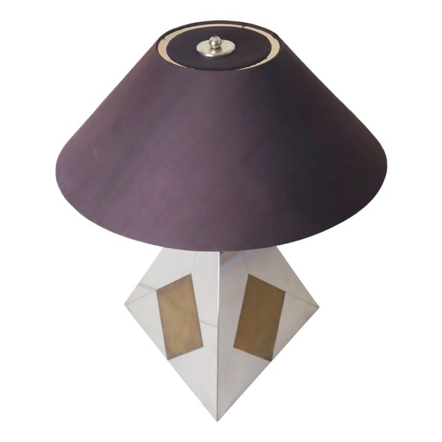 Mid-Century Modern Bicolor Metal and Silk Lampshade Table Lamp, France, 1960s For Sale