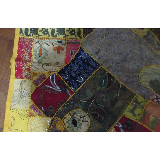 Textile Vivid Embroidered Patchwork Quilt Handcrafted Textile Art - Jerusalem 36"x24" For Sale - Image 7 of 16