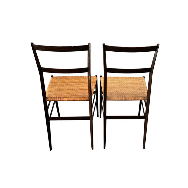 Model 699 Superleggera Chairs in Stained Ash with Woven Cane Seats attributed to Gio Ponti for Cassina, 1950s, Set of 2 For Sale - Image 3 of 10