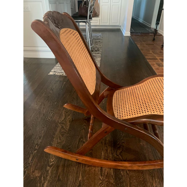 Vintage Folding Wooden Rocking Chair With Cane Seat And Back Chairish