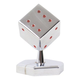 Art Deco Dice Paperweight Figurine in Chrome-Plated Steel, 1960s For Sale