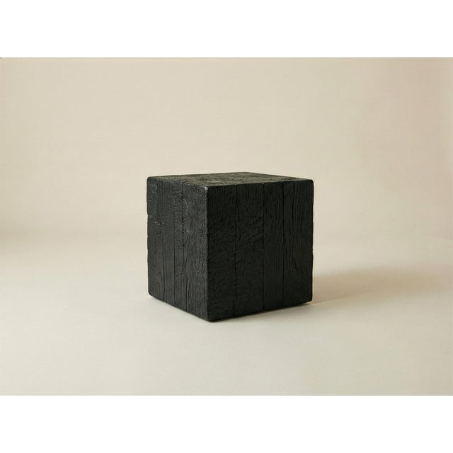 This handcrafted cube end table is made from solid hardwood and finished using the traditional Japanese shou sugi ban...