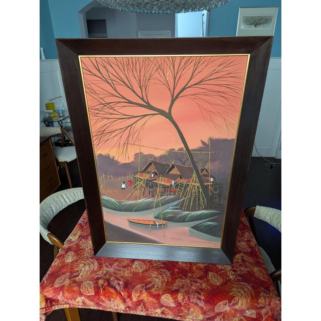 1967 Original Oil on Canvas Painting by Thai Modernist Sanong Sriboon Framed For Sale In Atlanta - Image 6 of 14