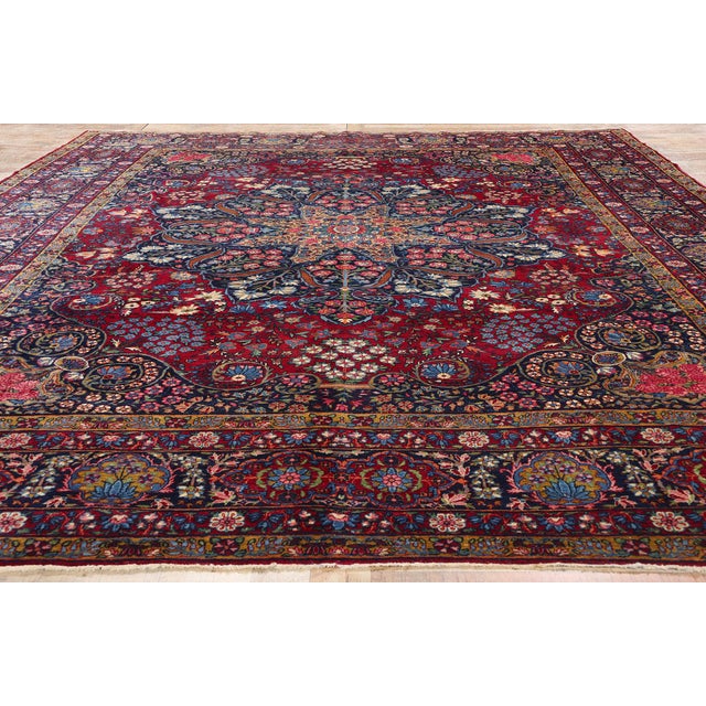 Ruby Red Antique Persian Yazd Rug - 10'05 X 13'09 For Sale - Image 8 of 9