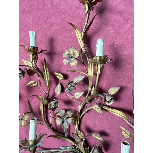 Wrought Iron 8-Light Wall Lamp, 1940s For Sale - Image 4 of 12