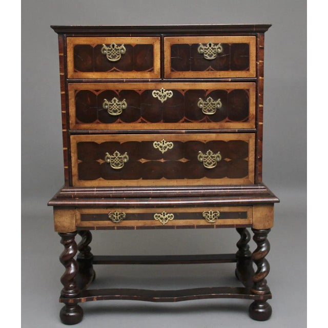 Early 20th Century Laburnam Oyster Chest on Stand in the Style of William & Mary, Set of 2 For Sale - Image 11 of 12