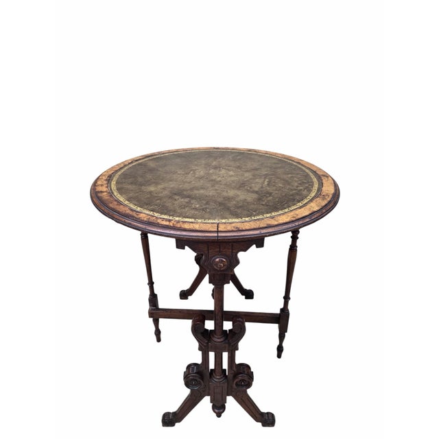 Wood Antique Victorian Eastlake Round Tilt-Top Games Table For Sale - Image 7 of 12