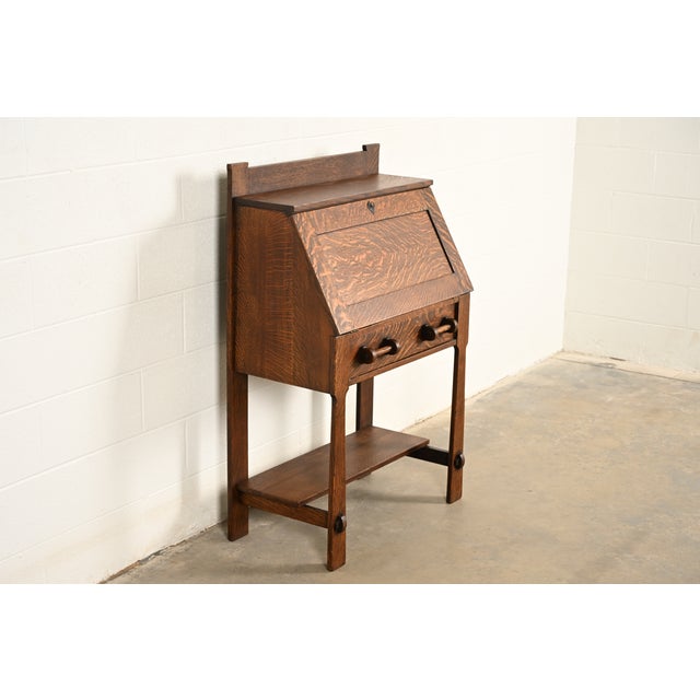 Stickley Brothers Stickley Brothers Style Antique Mission Oak Arts & Crafts Drop Front Secretary Desk, Circa 1910 For Sale - Image 4 of 18