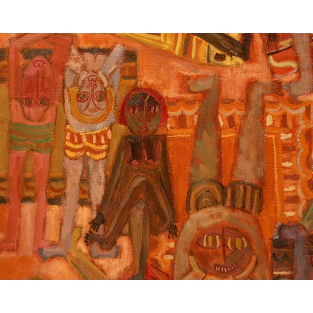 Folk Art 1970s "Les Grande Vacances" French Folk Art Oil Painting by Josette Bardoux For Sale - Image 3 of 6