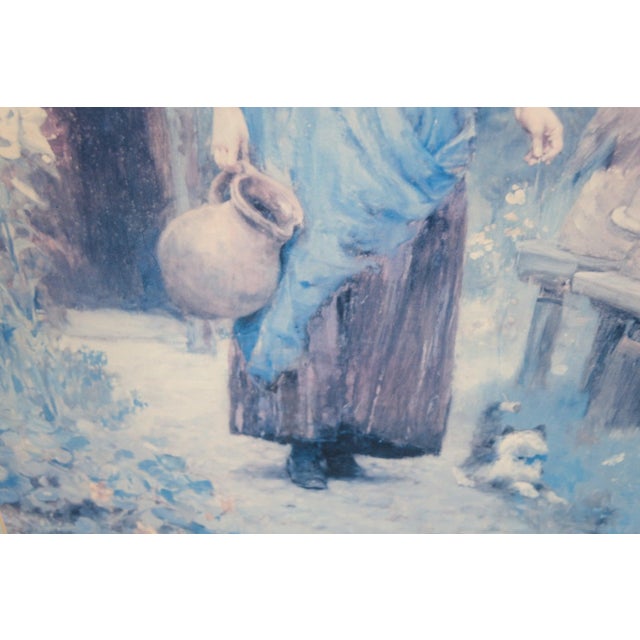 "In the Garden" - Early 20th Century Print Oil on Canvas Signed on the Bottom, Framed For Sale - Image 6 of 10