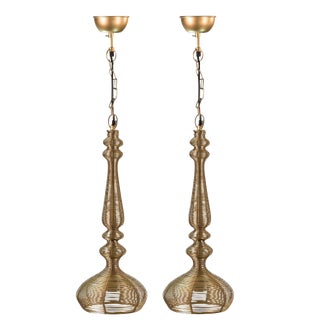 Sarreid Ltd Russell Gold Pendant Lights - A Pair For Sale