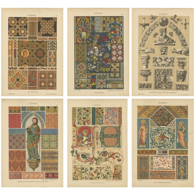 Gothic Artwork from Ornamentenschatz, 1887, Paper, Set of 6 For Sale