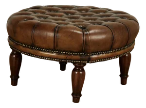 Vintage Button Tufted Leather Ottoman