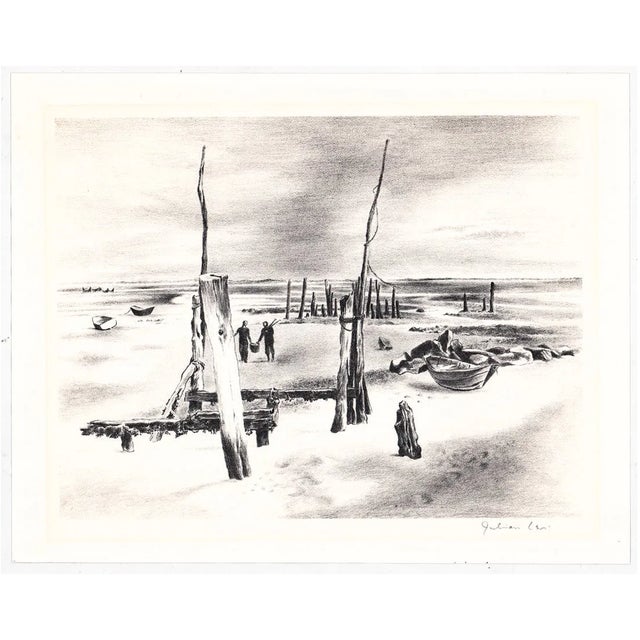 Coastal 1944 Julian Levi Low Tide Lithograph For Sale - Image 3 of 3