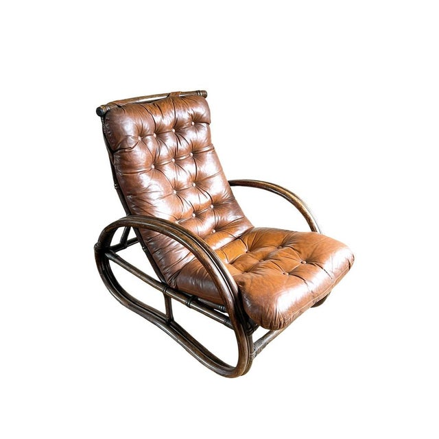 Vintage Bamboo and Leather Chair, 1970s For Sale - Image 6 of 17