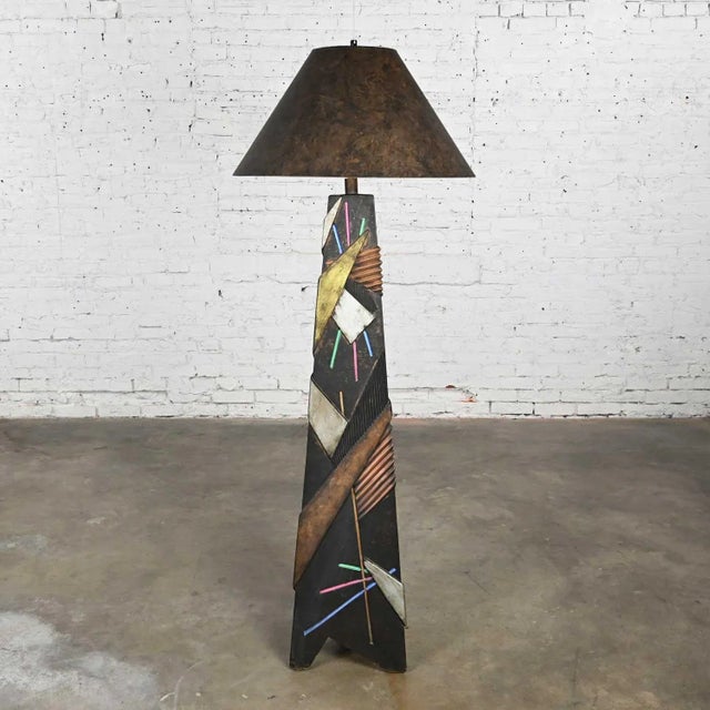 Postmodern Artmaster Studios Geometric Triangular Hand Painted Plaster Floor Lamp For Sale - Image 13 of 13